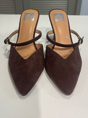 DV by Dolce Vita Dark Brown Pointed-Toe Suede Slingback Heeled Mules